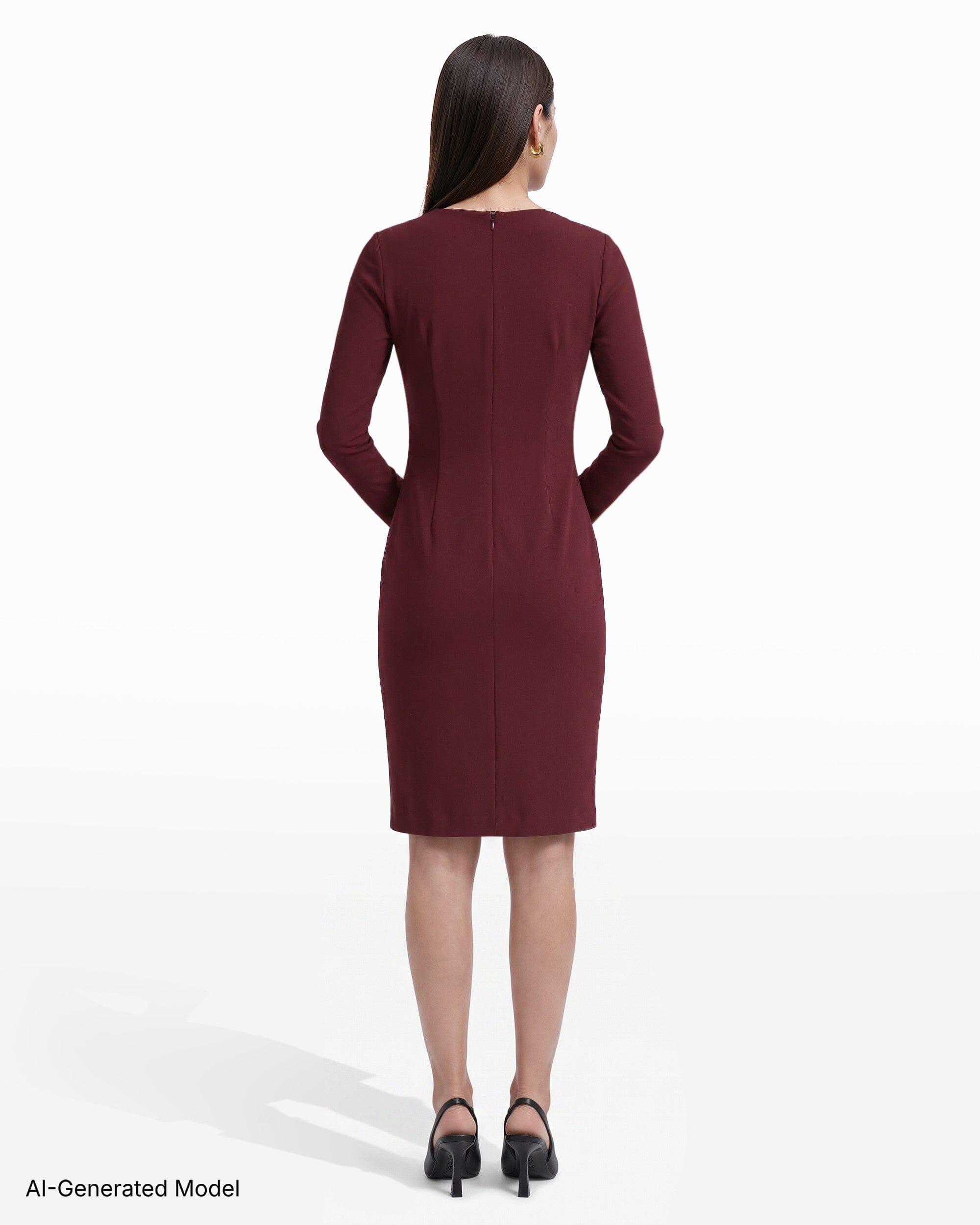 Anne Klein Long Sleeve Boat Neck Sheath Dress with Accent Waist