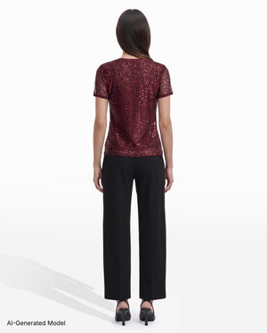 Anne Klein Short Sleeve Banded Neckline Knit Top