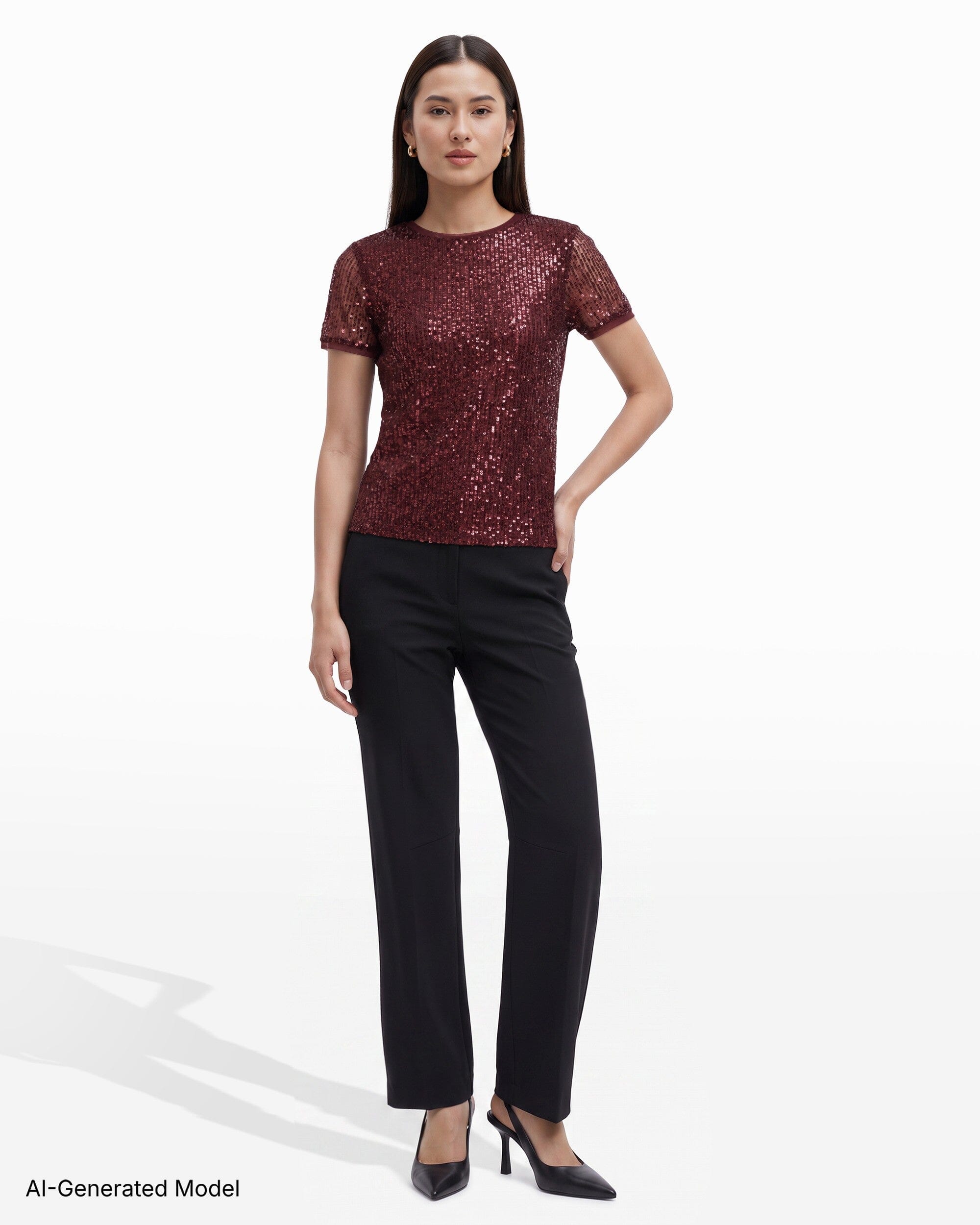 Anne Klein Short Sleeve Banded Neckline Knit Top