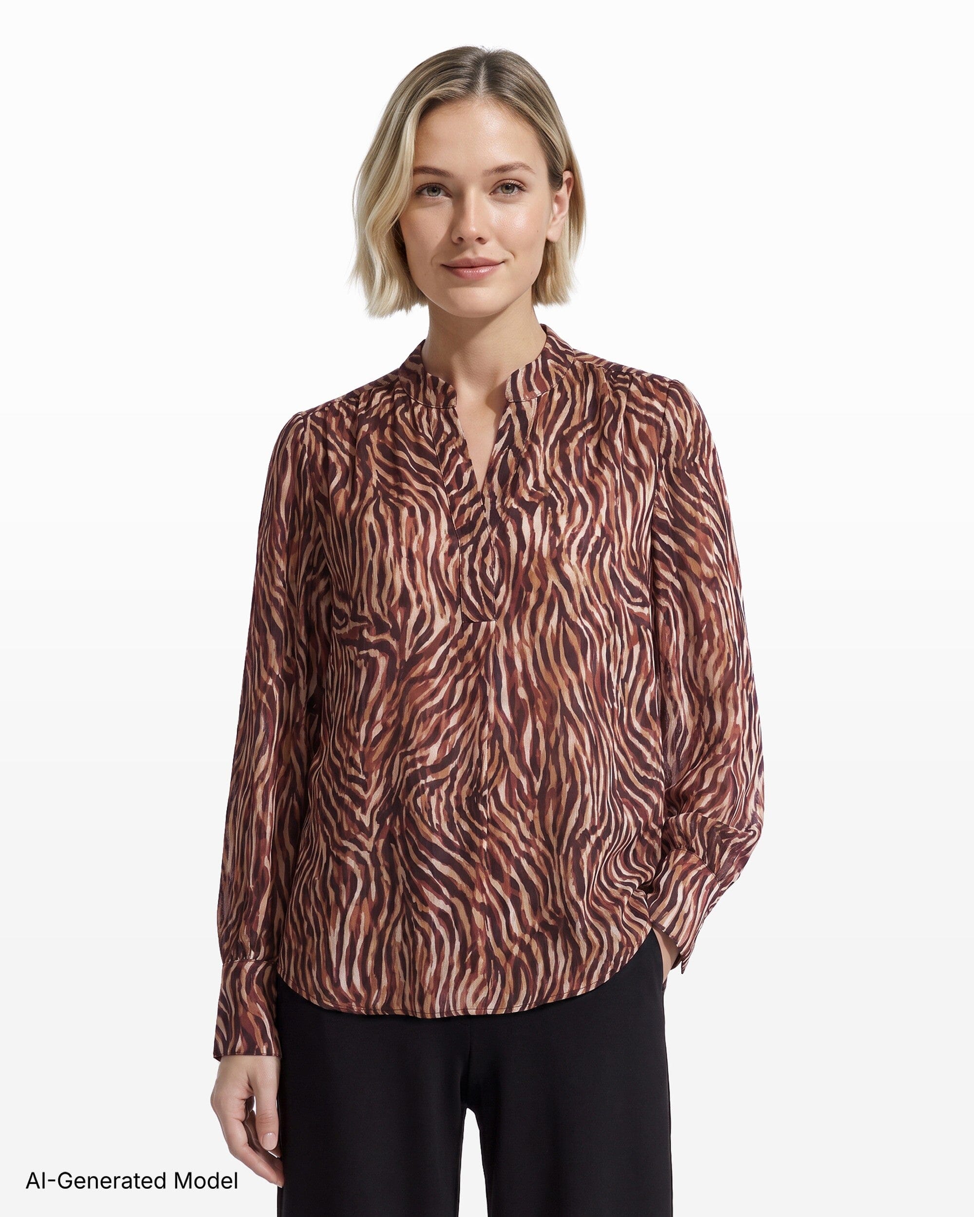 Anne Klein Long Sleeve Pleated Front Blouse