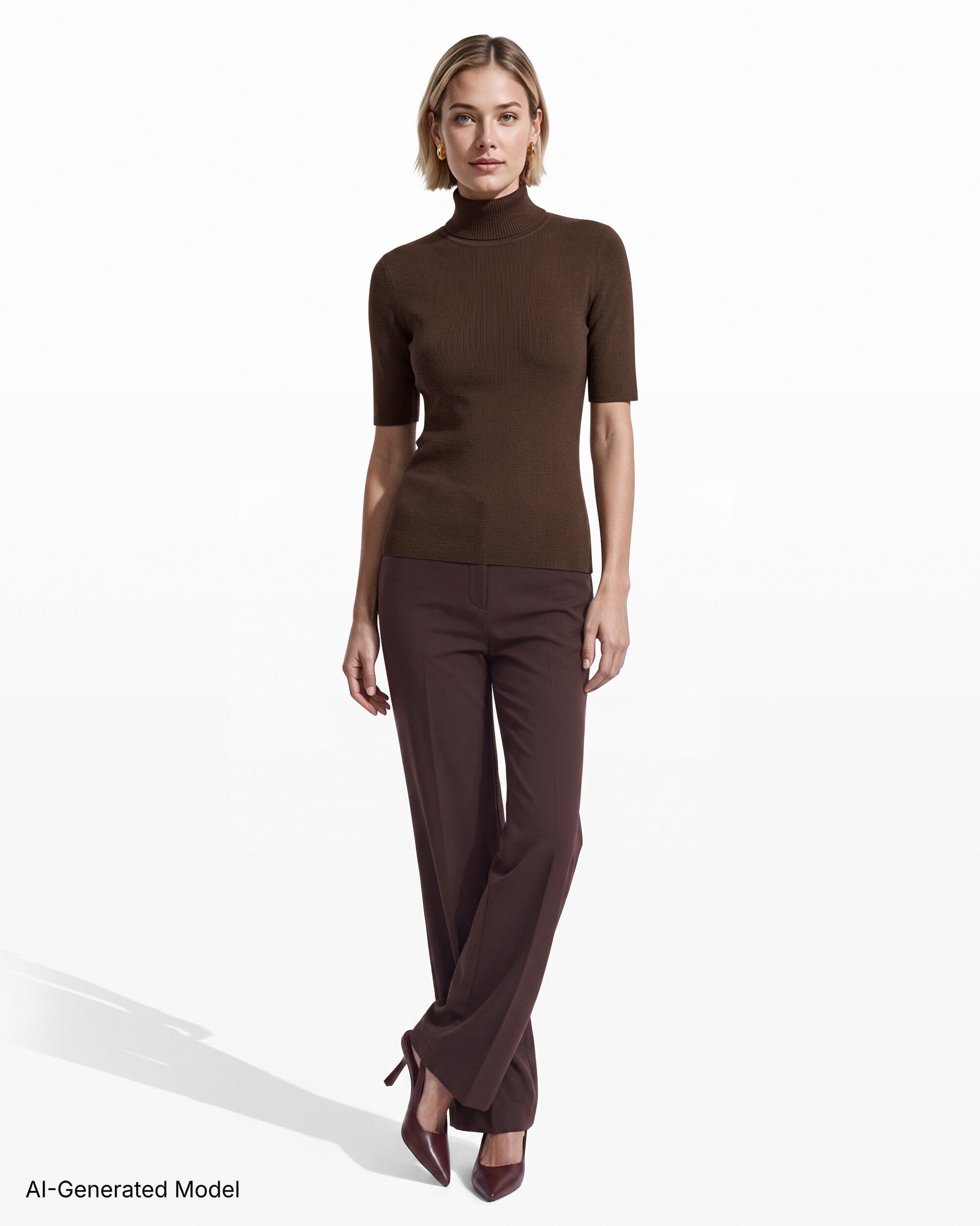 [SKU:12056544_5BJ] Three-Quarter Sleeve Turtleneck Sweater
