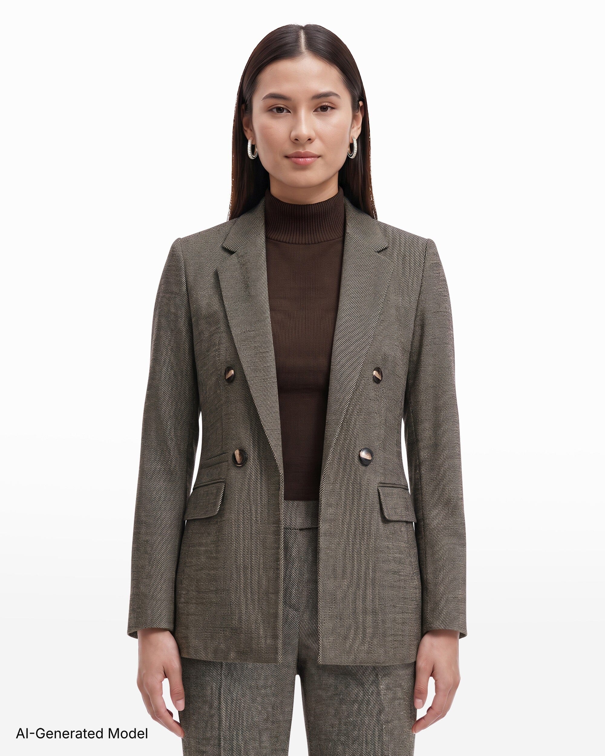 Anne Klein Triple Pocket Faux Double-Breasted Flap Pocket Jacket