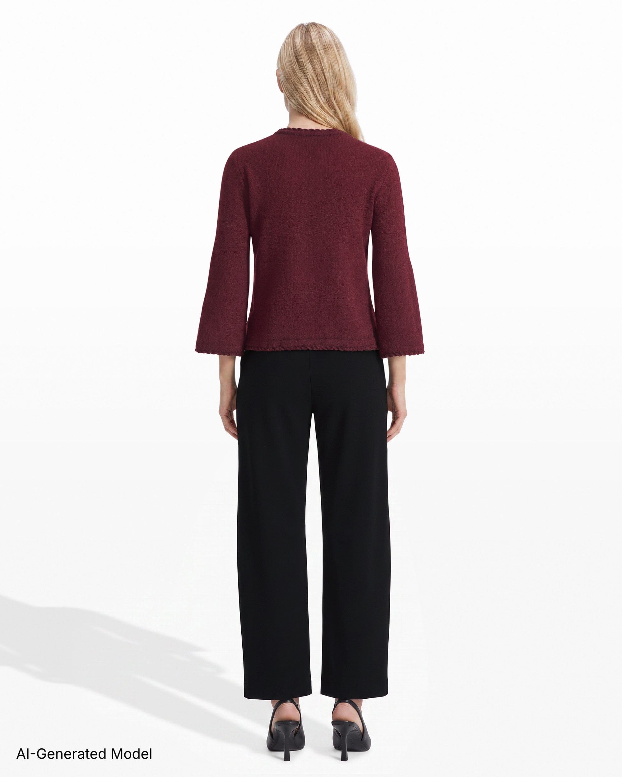 Anne Klein Braided Trim Bell Sleeve Crew Neck Sweater