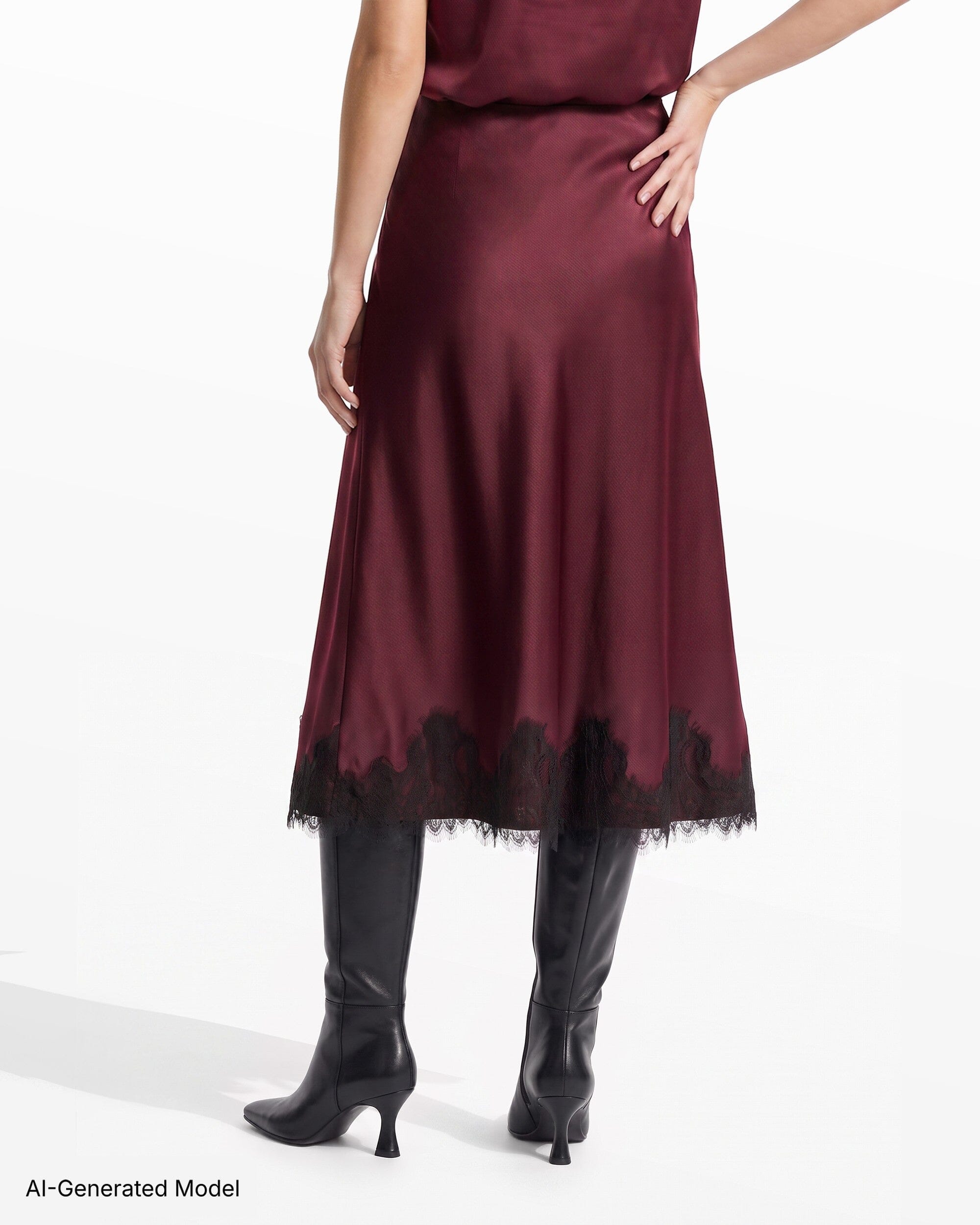 Anne Klein Bias Flared Skirt with Lace Trim