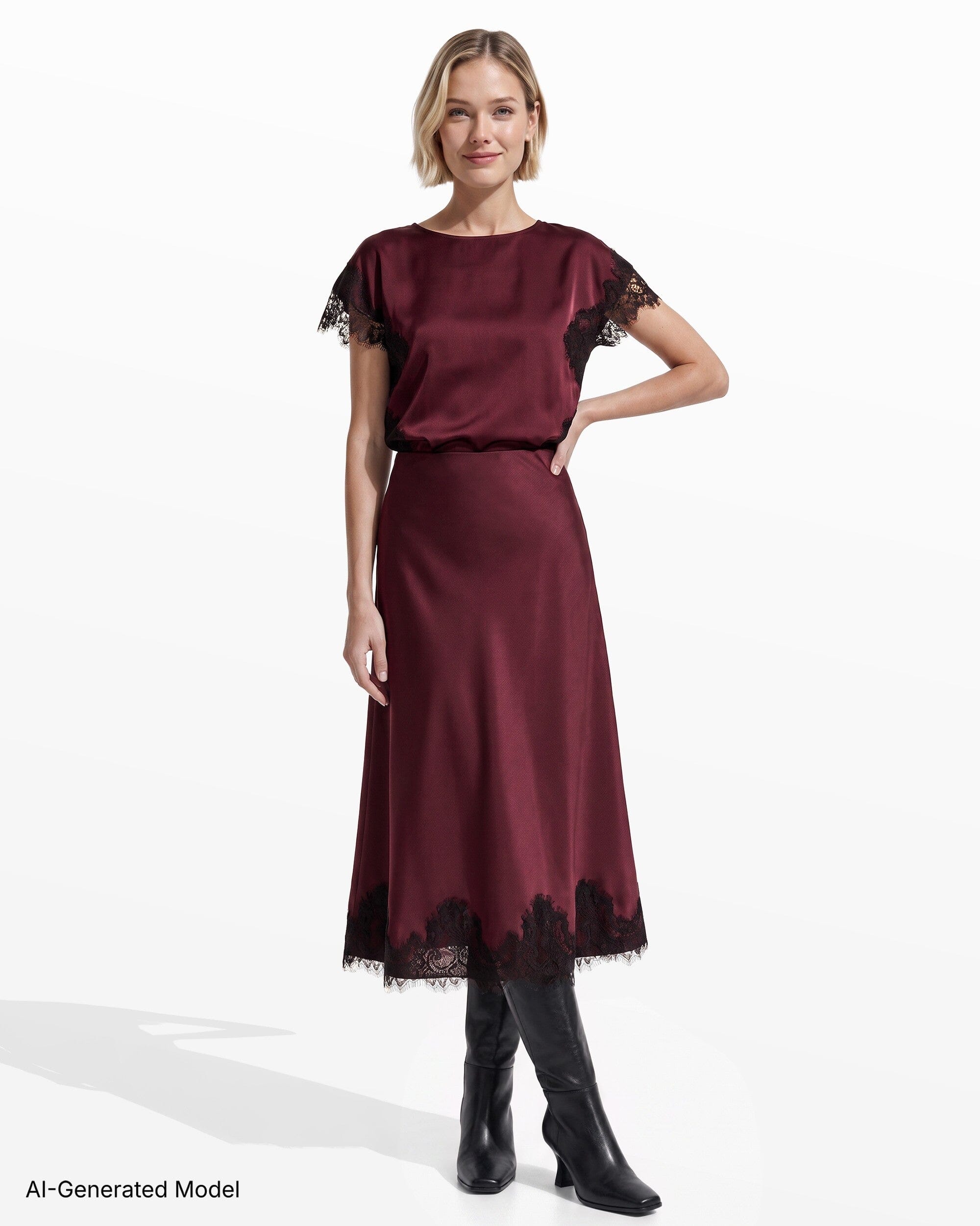 Anne Klein Bias Flared Skirt with Lace Trim