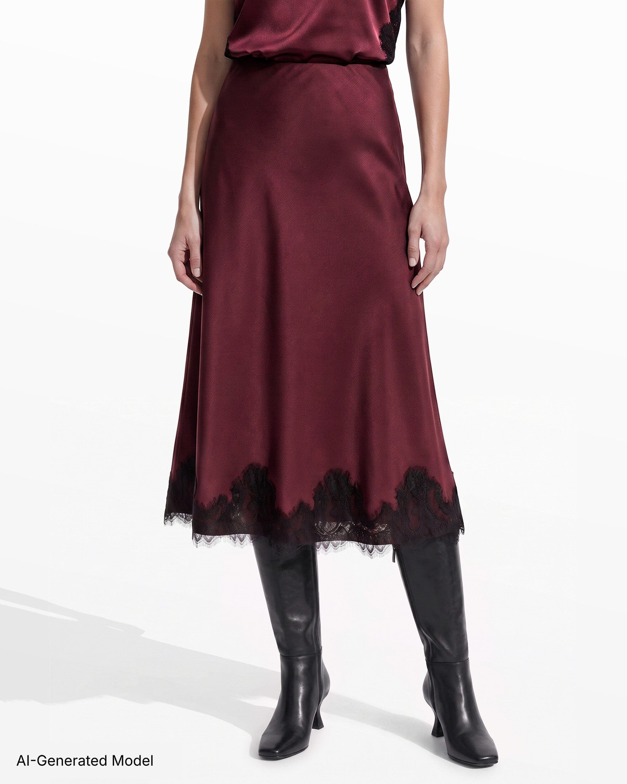 Anne Klein Bias Flared Skirt with Lace Trim