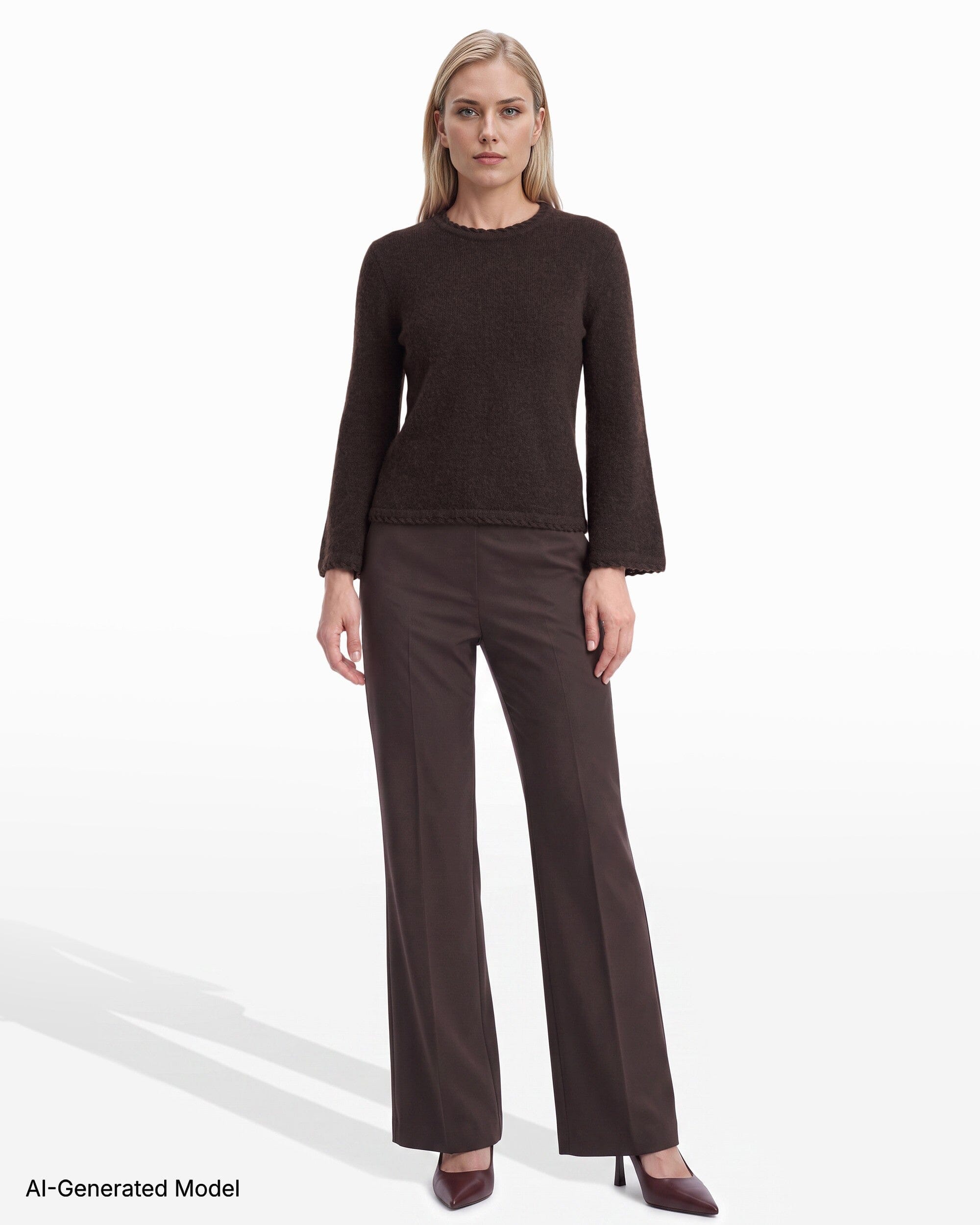 Anne Klein Braided Trim Bell Sleeve Crew Neck Sweater