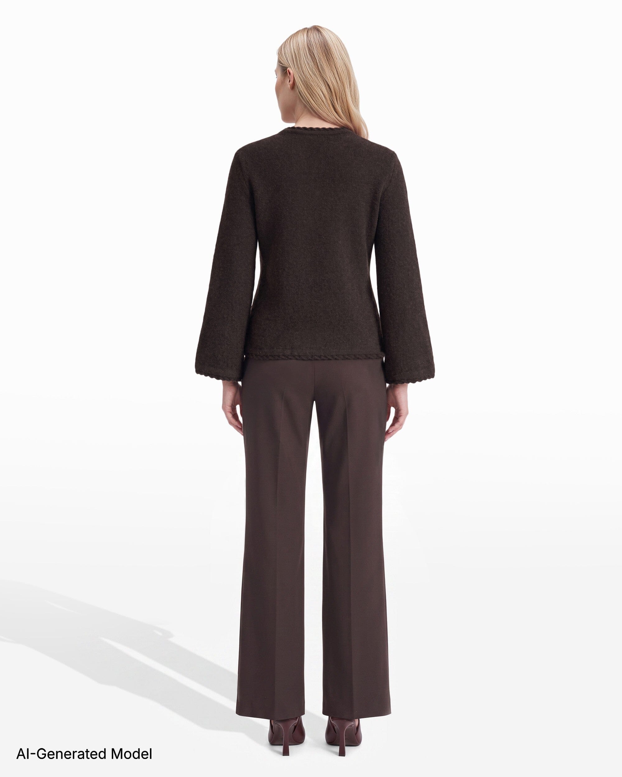 Anne Klein Braided Trim Bell Sleeve Crew Neck Sweater