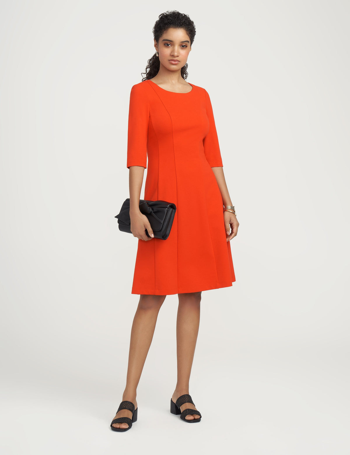 Anne Klein Poppy Three-Quarter Sleeve Fit and Flare Dress- Sale