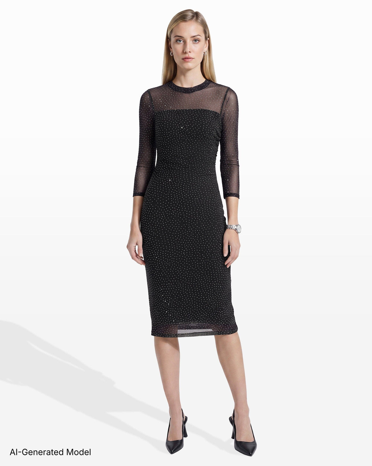 Anne Klein Sparkly Mesh Midi Dress