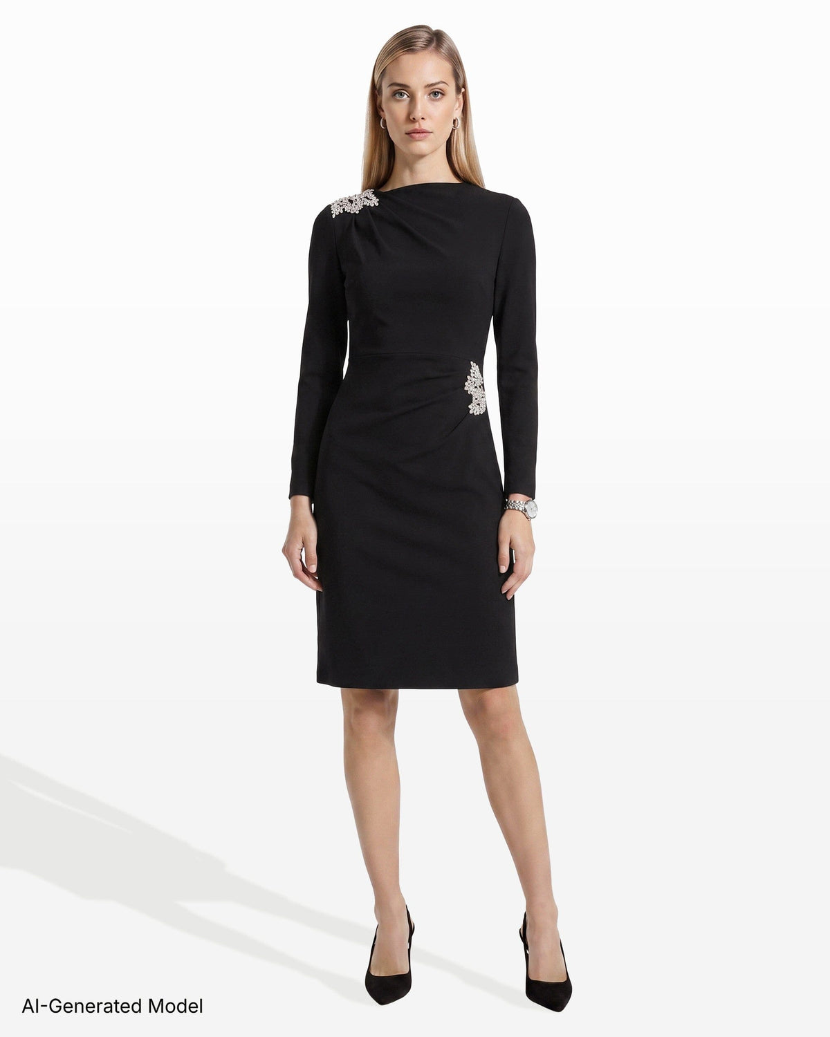 Anne Klein Embellished Draped Neck Dress