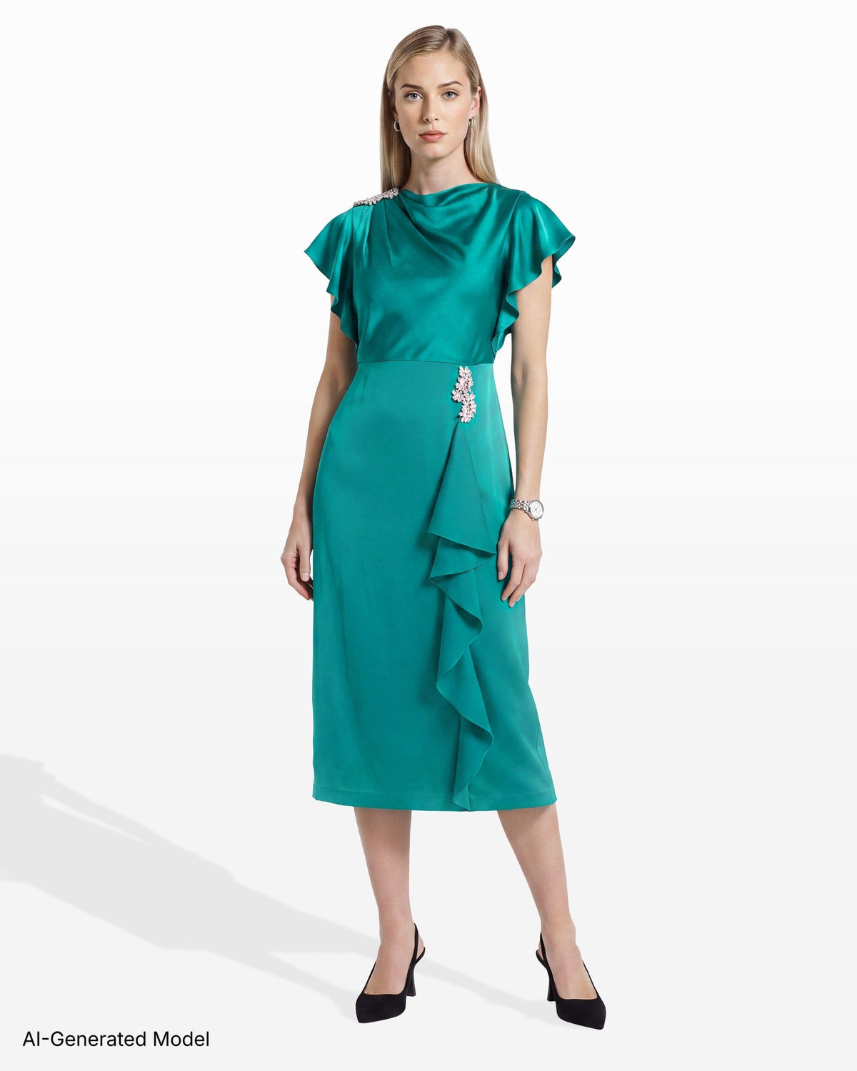 Anne Klein Crystal Embellished Satin Dress