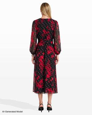 Printed Chiffon V-Neck Midi Dress Dresses Kasper