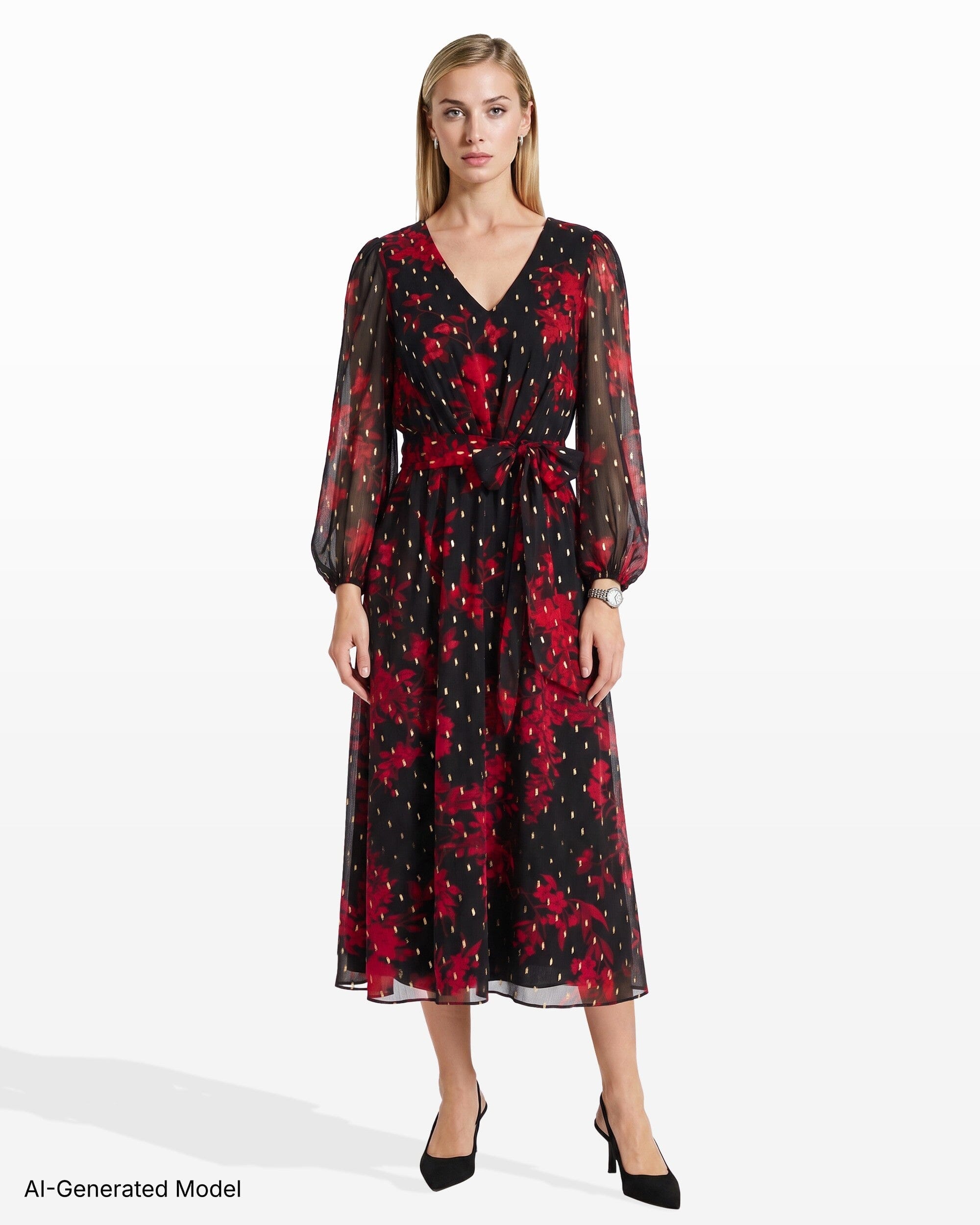 Printed Chiffon V-Neck Midi Dress Dresses Kasper