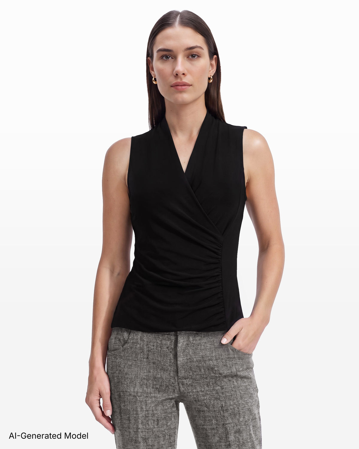 [SKU:12063068-3QK] Faux Wrap Top