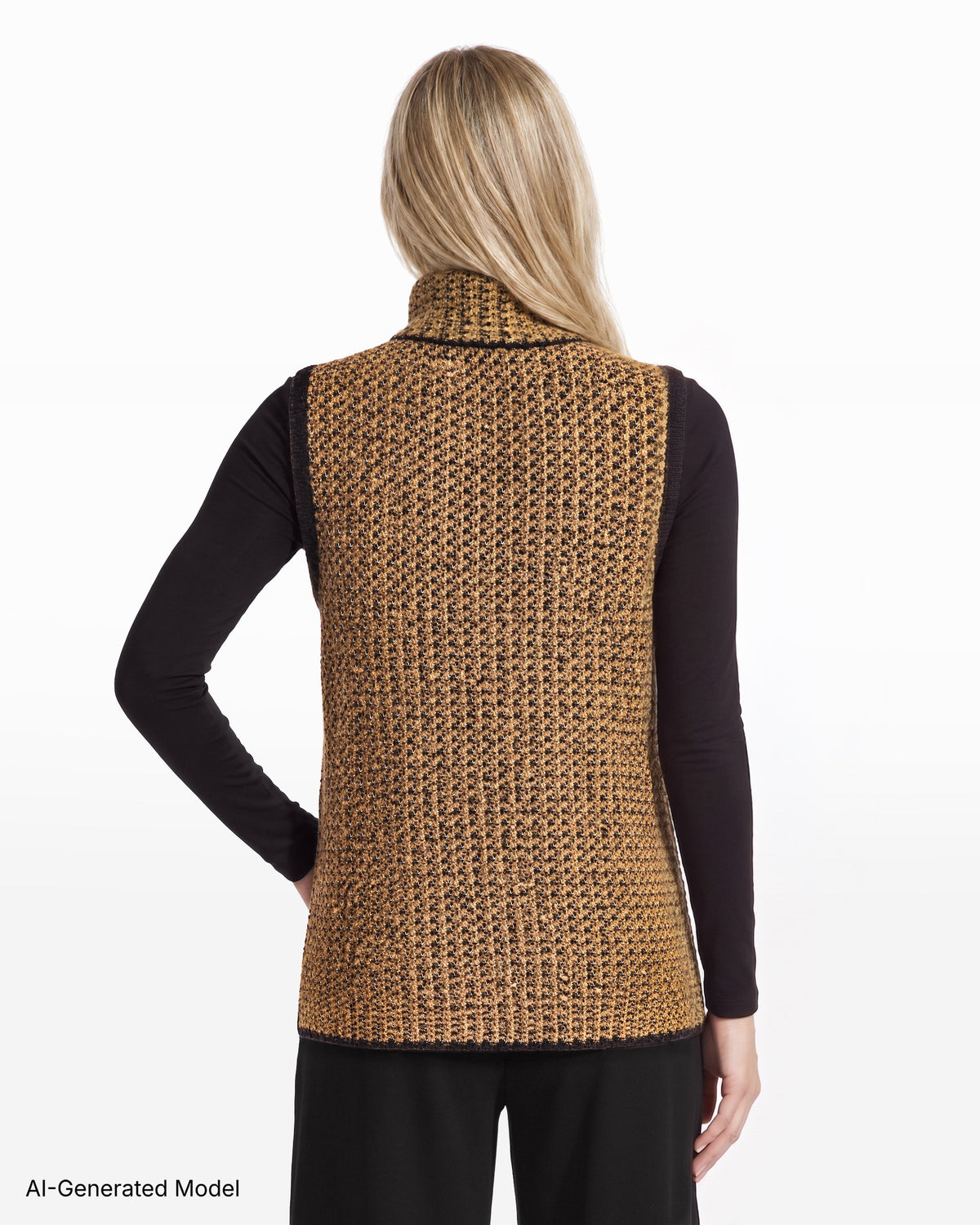 [SKU:12066480-1EJ] Turtleneck Sleeveless Vest with Trim