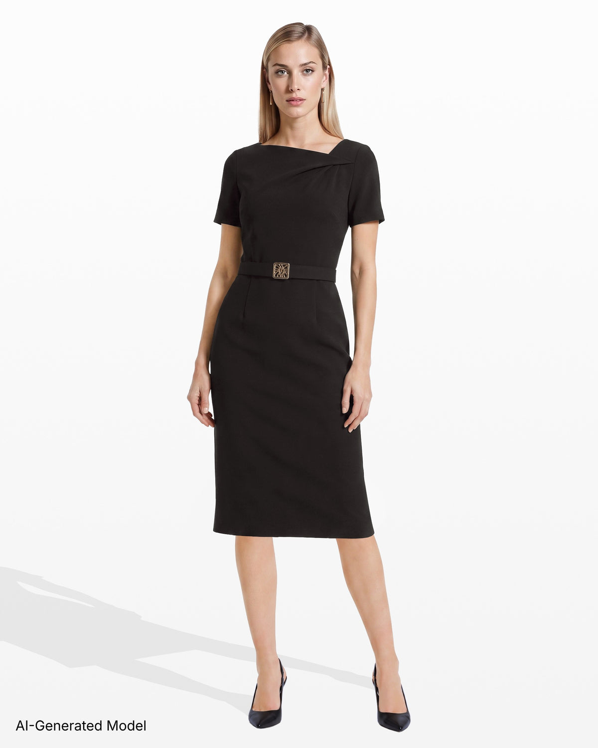[SKU:12061549-3QK] Twist Neck Sheath Dress