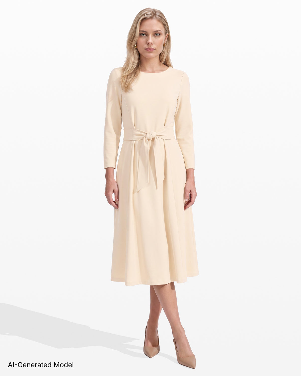 [SKU:12068216-6EM] A-Line Tie Waist Midi Dress
