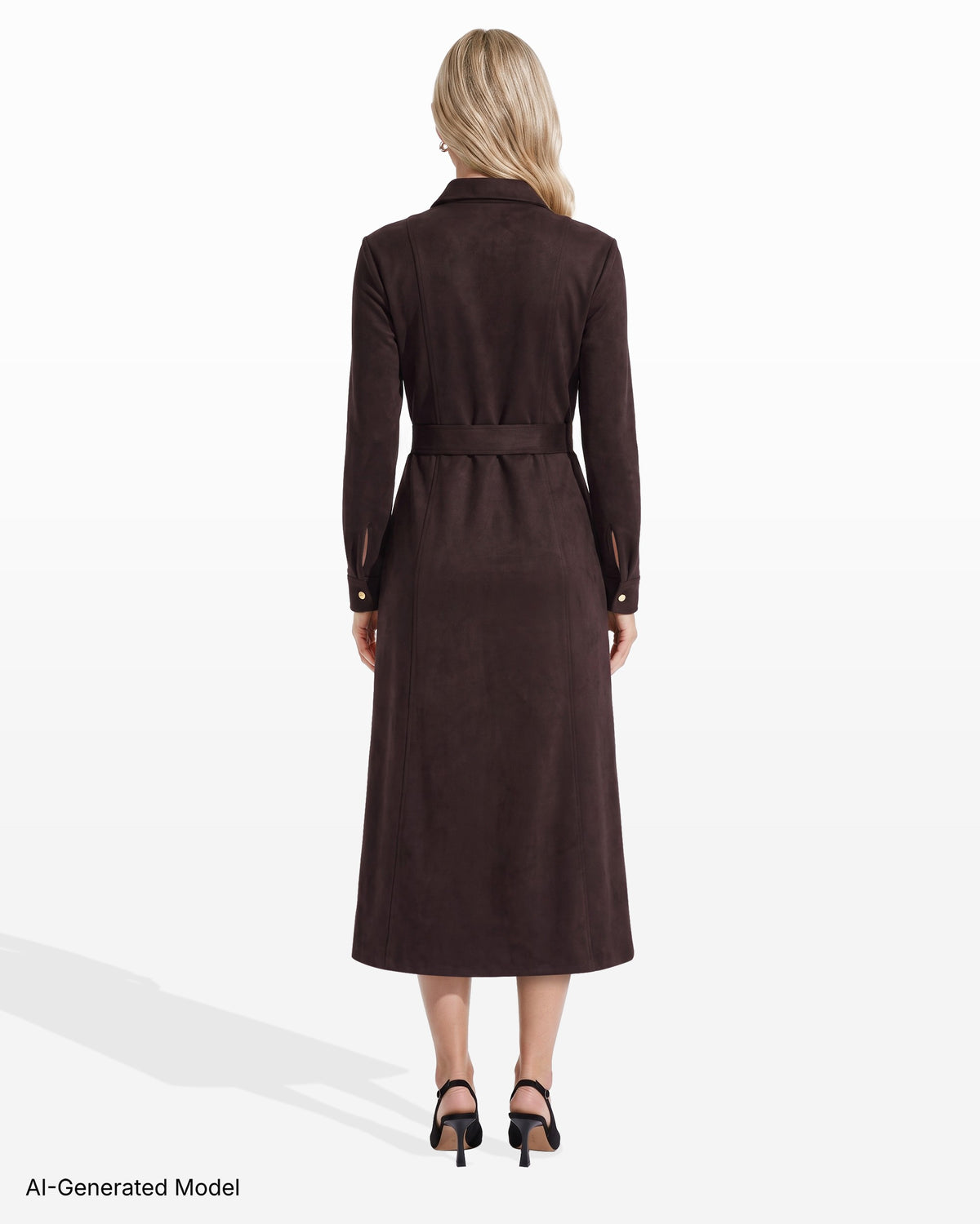 [SKU:12068776-5BJ] Scuba Suede Tie Front Shirt Dress