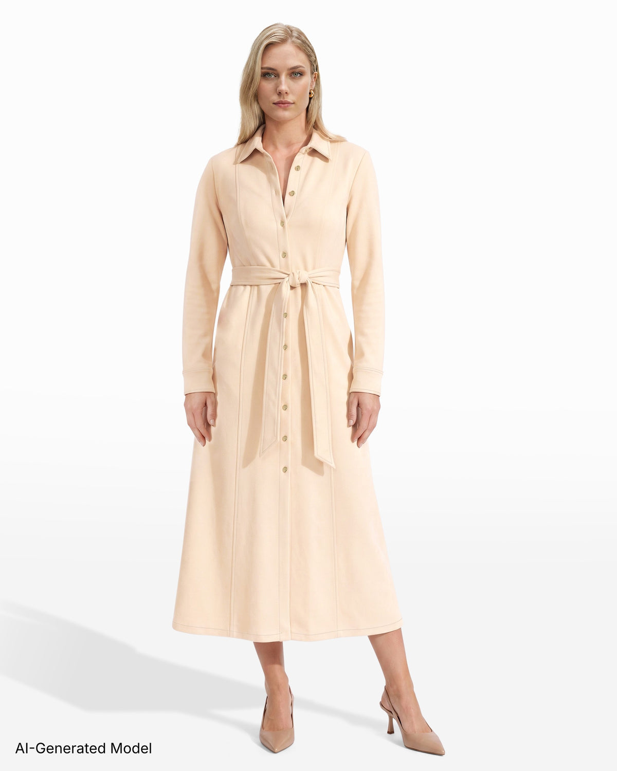 [SKU:12068776-6EM] Scuba Suede Tie Front Shirt Dress
