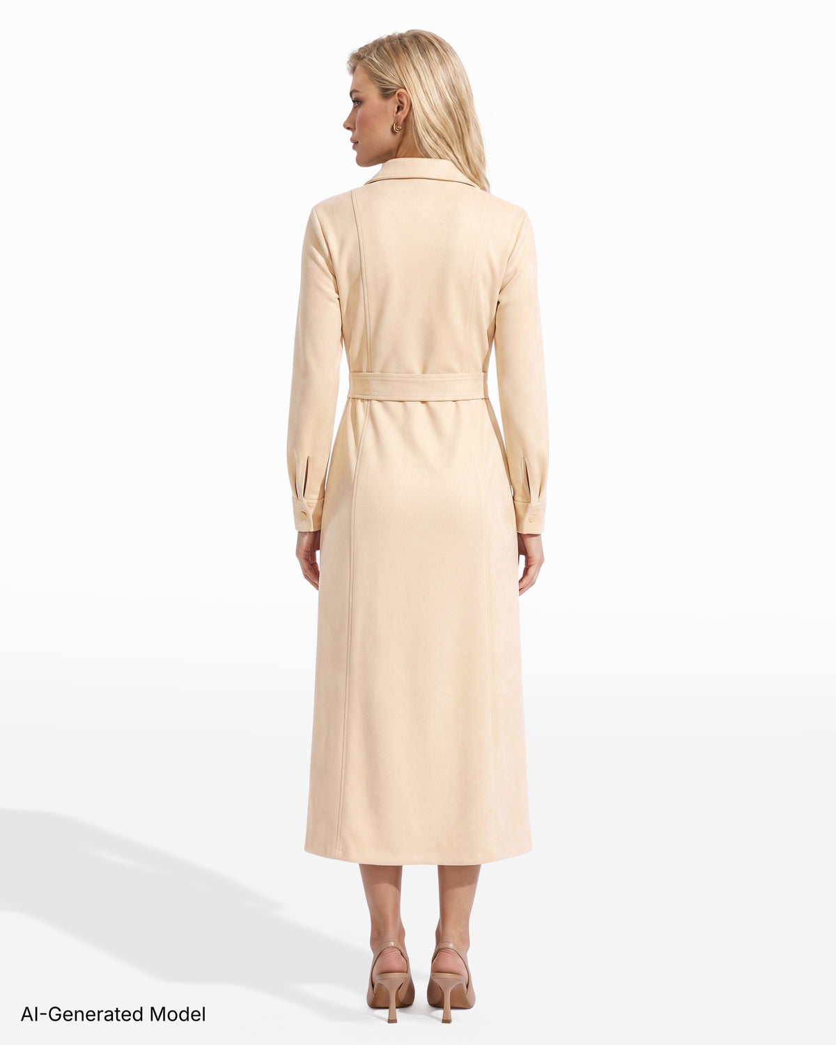 [SKU:12068776-6EM] Scuba Suede Tie Front Shirt Dress