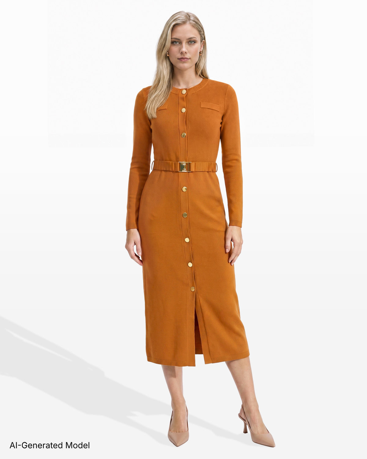 [SKU:12068884-4JU] Belted Button-Front Maxi Dress