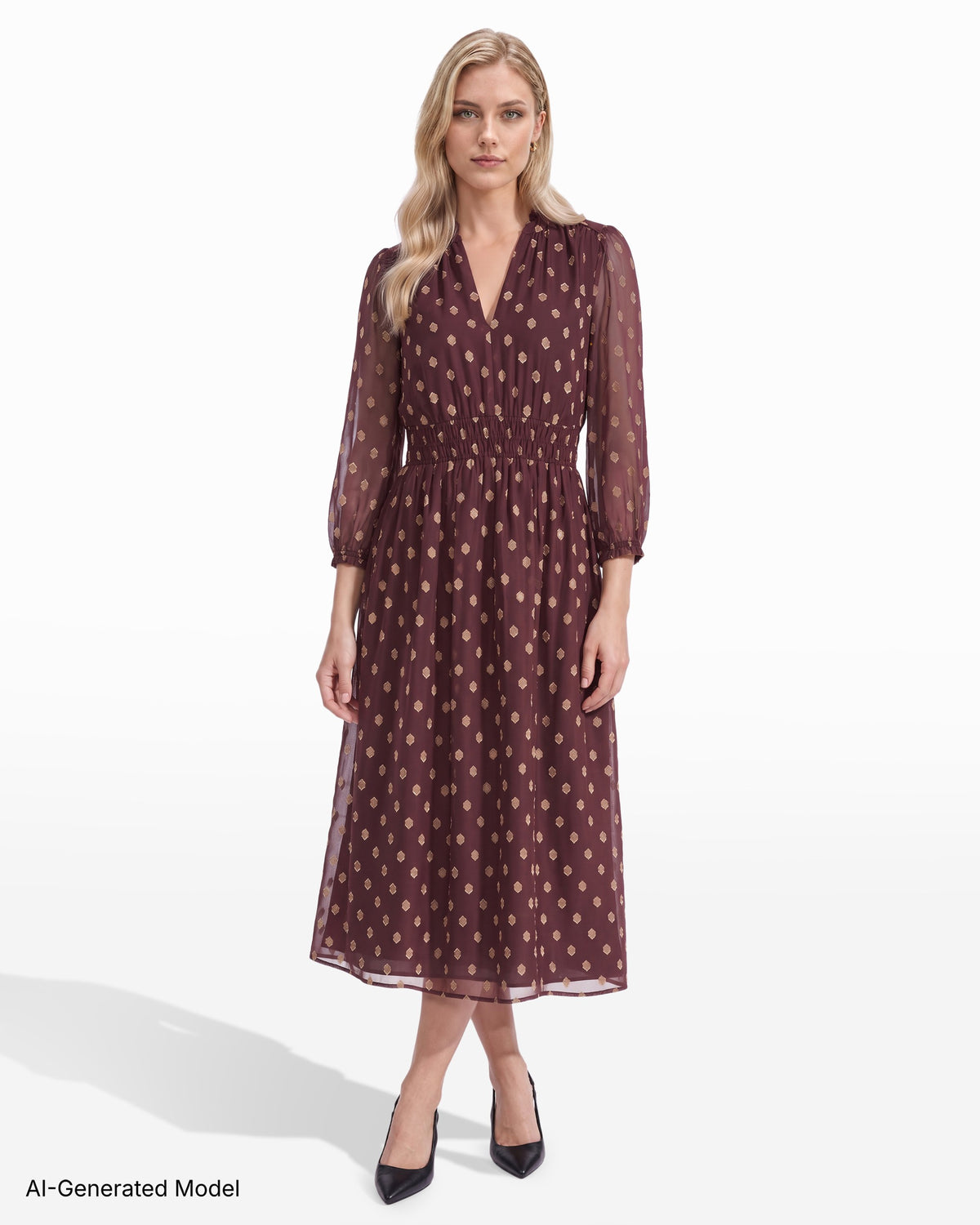 [SKU:12068416-AW6] V-Neck Chiffon Midi Dress