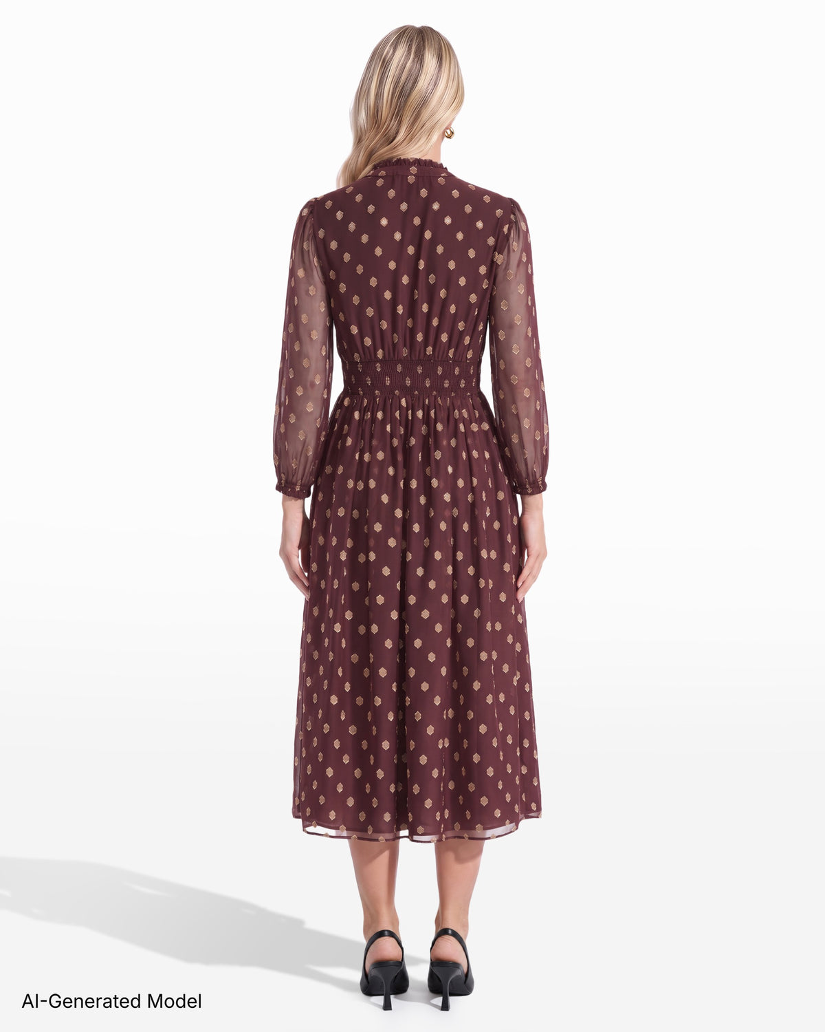 [SKU:12068416-AW6] V-Neck Chiffon Midi Dress