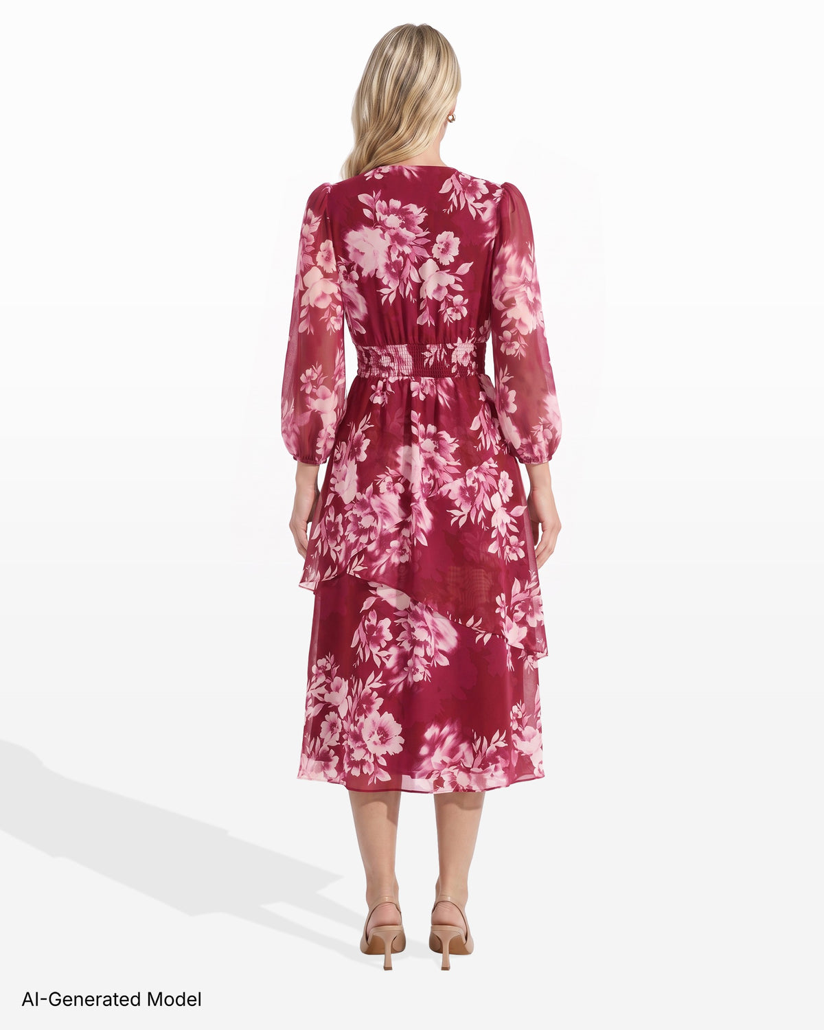 [SKU:12068785-2BK] V-Neck Tiered Ruffle Midi Dress