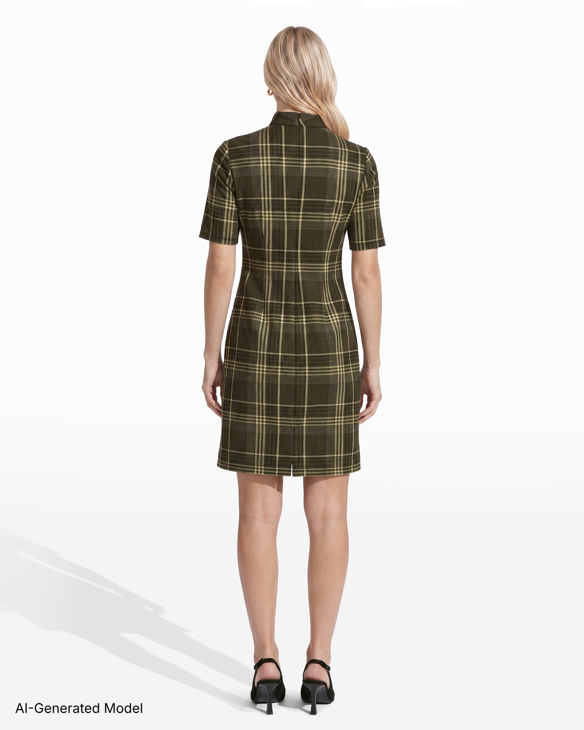 [SKU:12068611-6ZP] Short Sleeve Plaid Sheath Dress