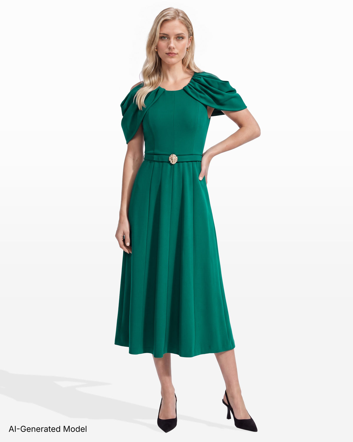 [SKU:12068662-6SO] Caplet Cold Shoulder Midi Dress