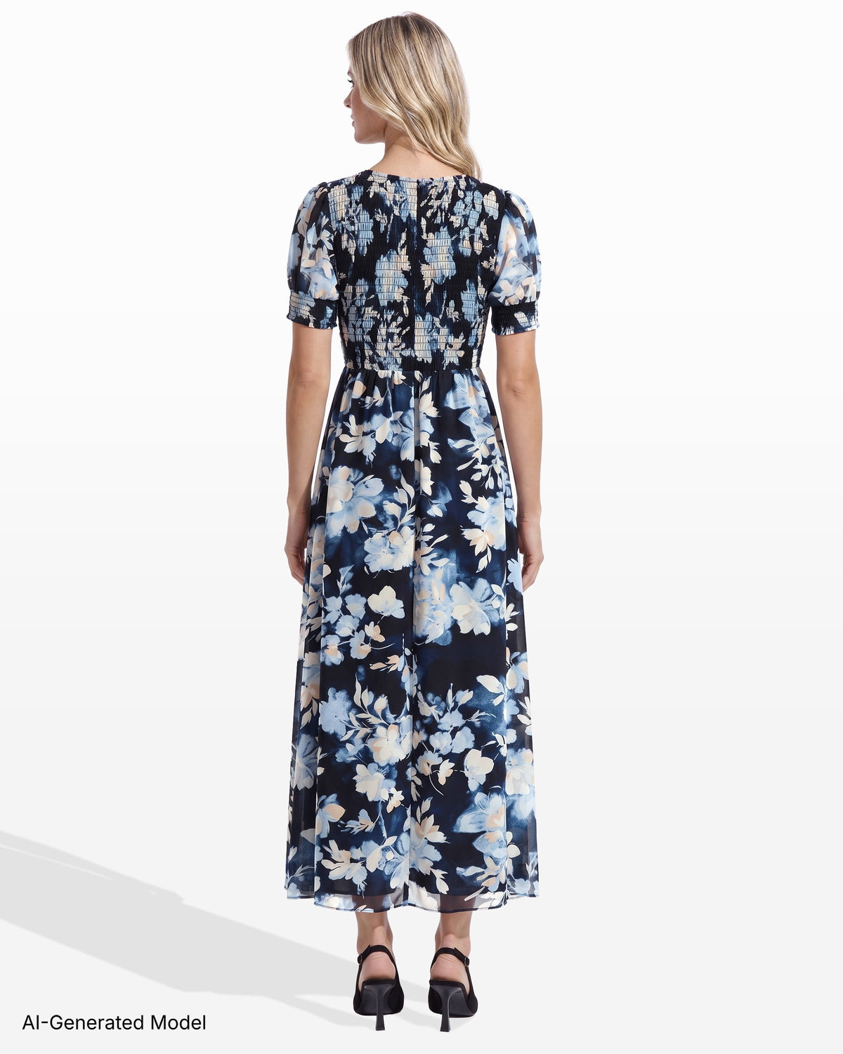 [SKU:12063452-8ZH] Puff Sleeve Smocked Maxi Dress