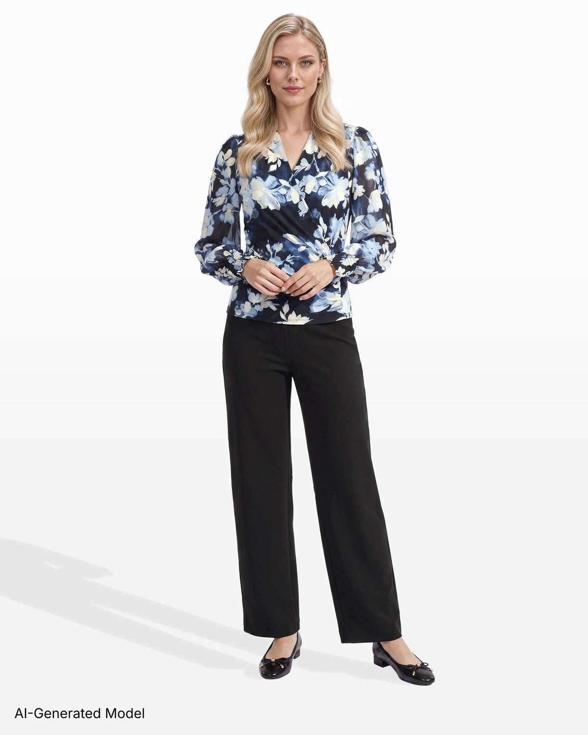 [SKU:12062513-8ZH] Faux Wrap V-Neck Top