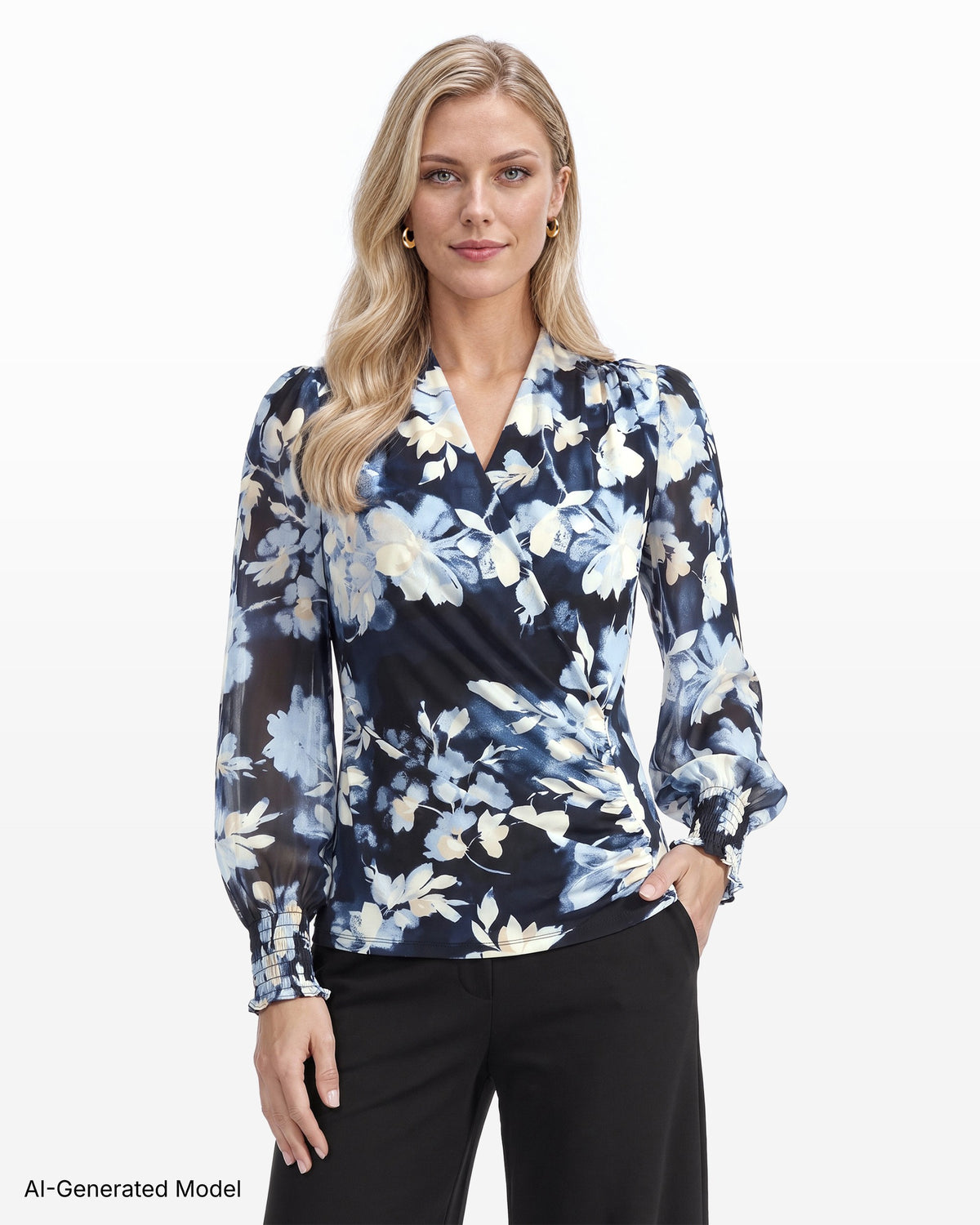[SKU:12062513-8ZH] Faux Wrap V-Neck Top
