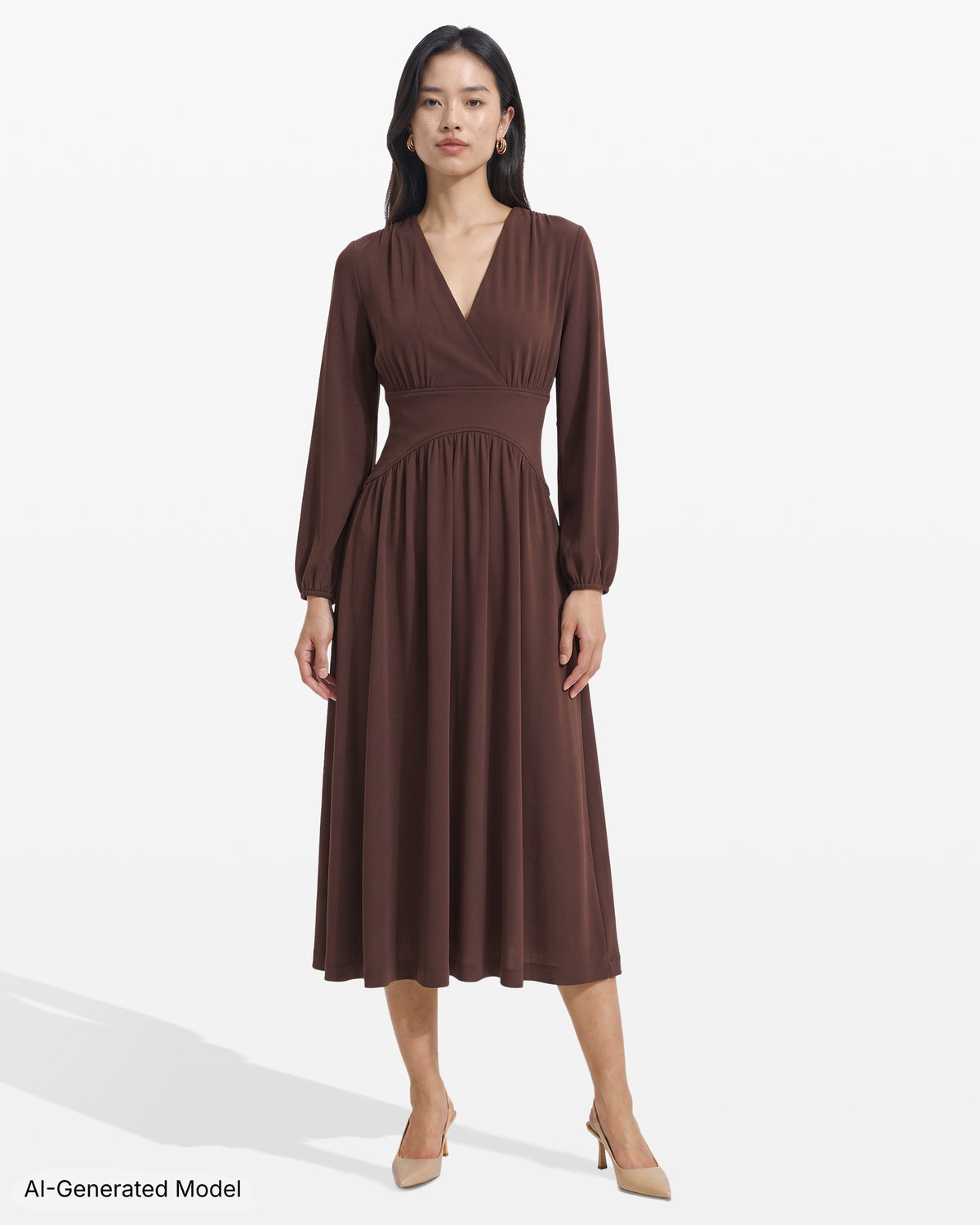 [SKU:12061567-C29] V-Neck Fit & Flare Dress