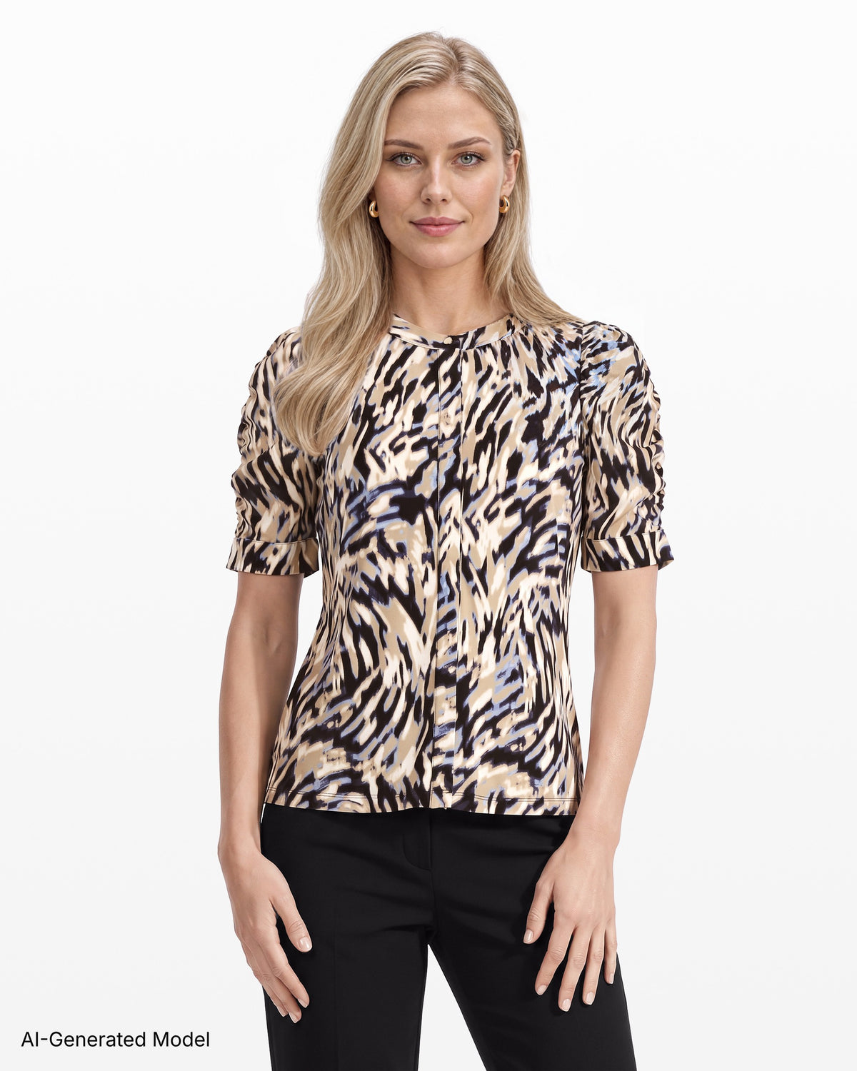 [SKU:12063128-8ZH] Ruched Sleeve Pullover Top