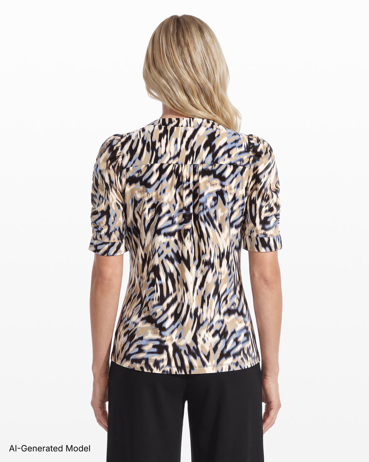 [SKU:12063128-8ZH] Ruched Sleeve Pullover Top