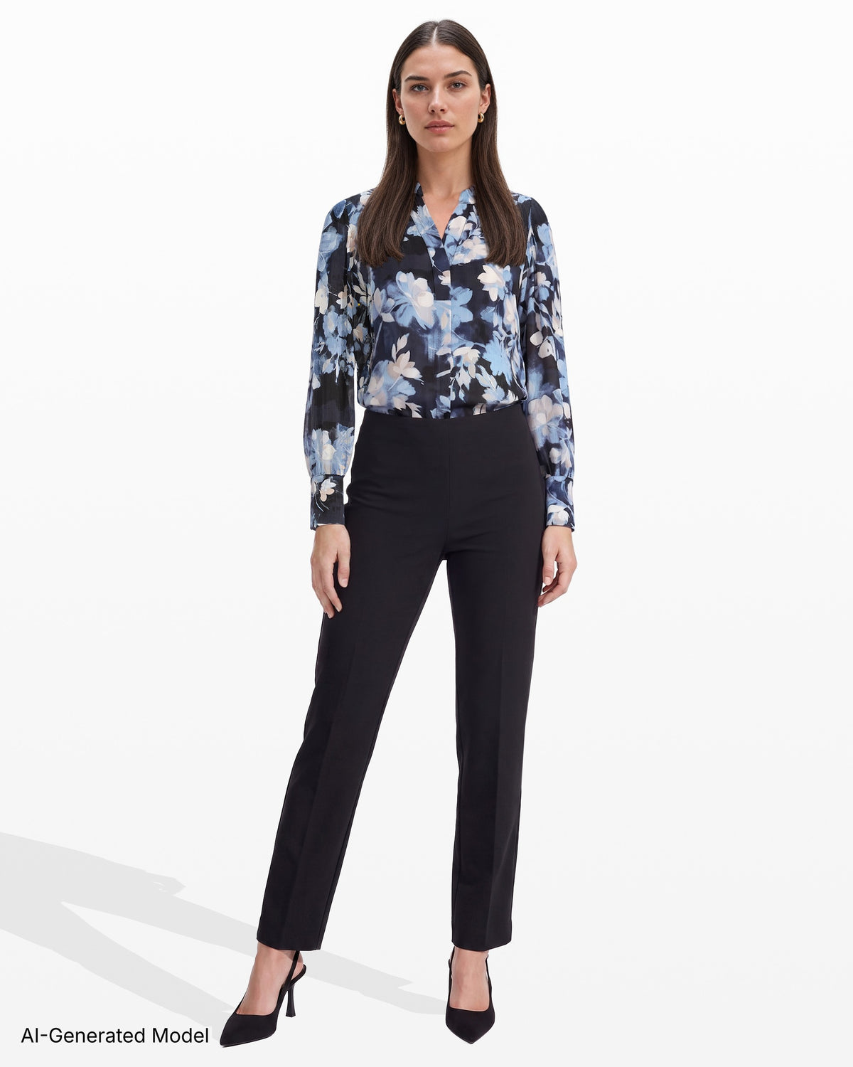 [SKU:12063167-8ZH] Pleat Front Long Sleeve Blouse