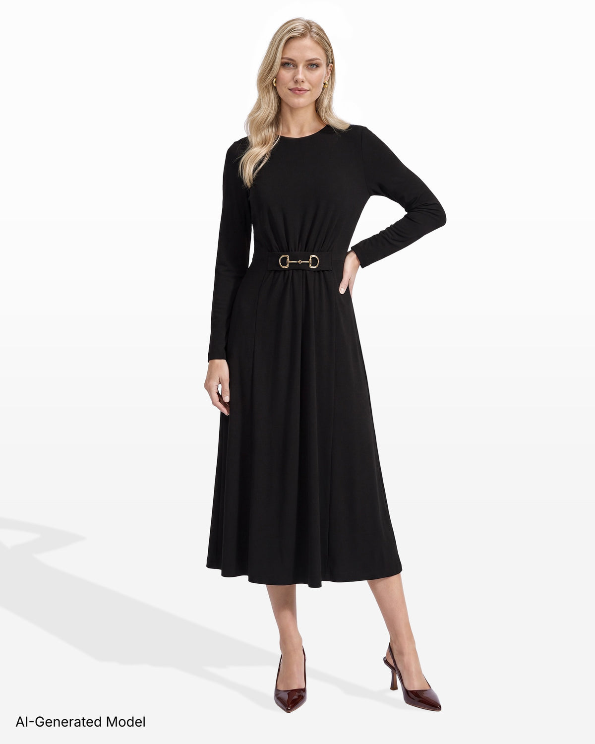 [SKU:12066674-3QK] Gathered Waist Midi Dress