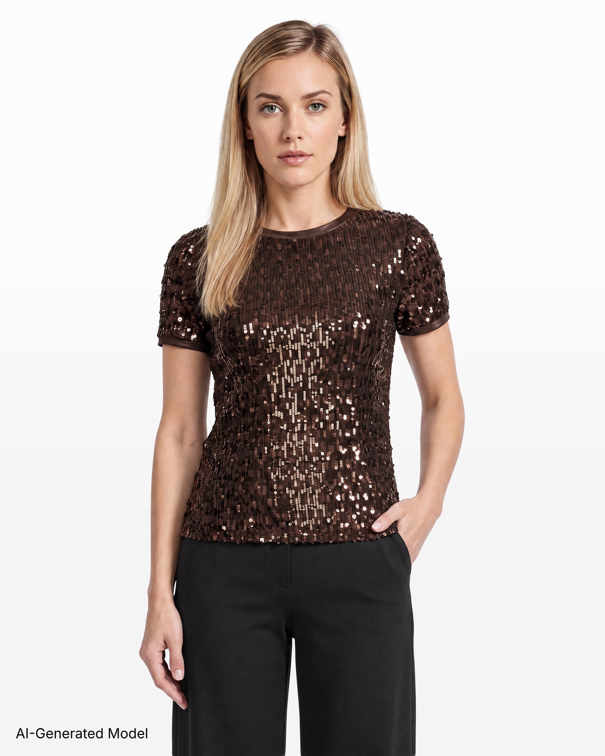 [SKU:12065673-5BJ] Sequin Crew Neck Knit Top