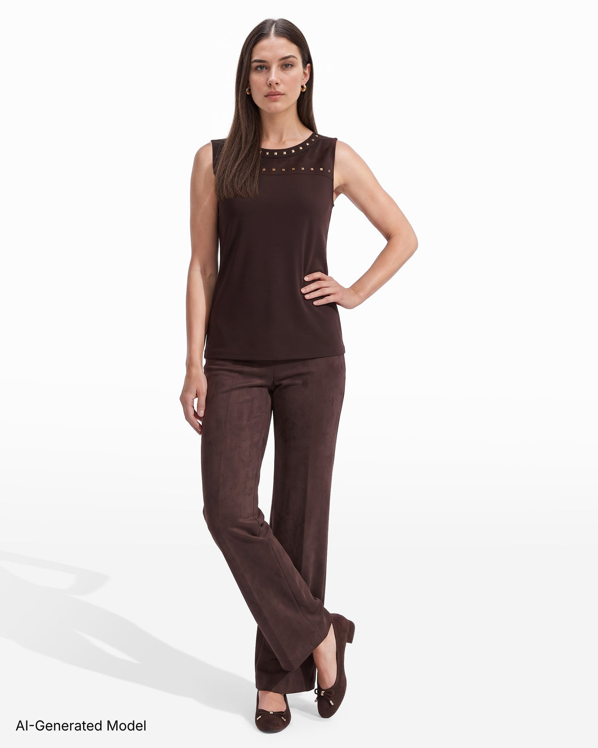 [SKU:12065919-5BJ] Sleeveless Stud Trim Top