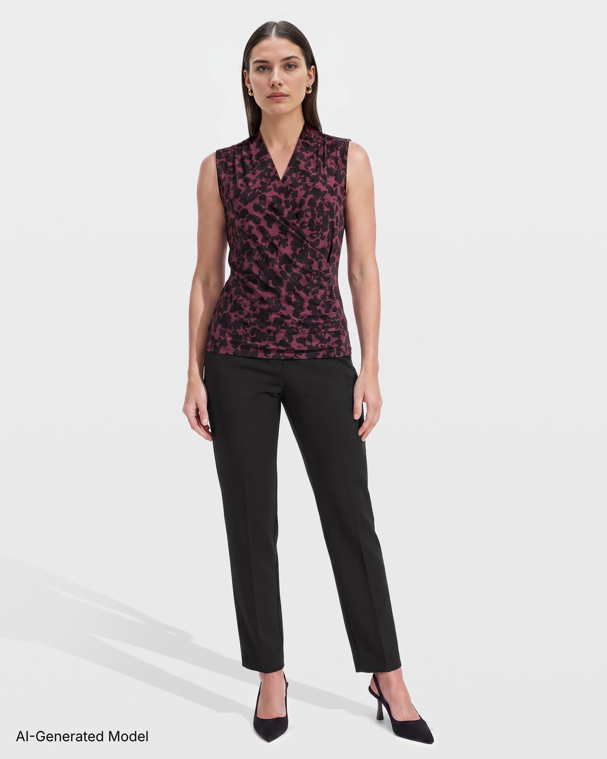 [SKU:12066102-0GR] Sleeveless Faux Wrap V-Neck Top