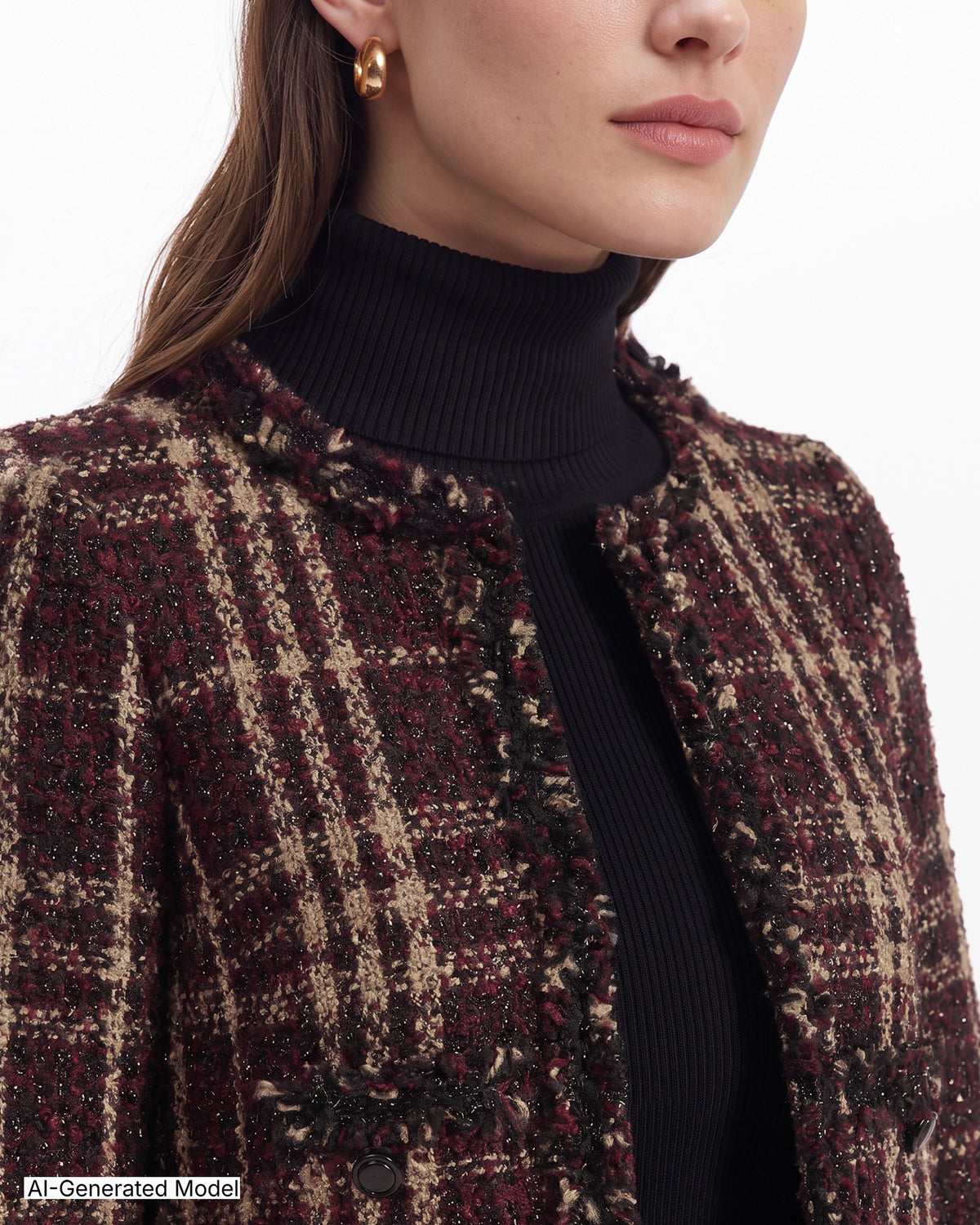 [SKU:12067477-0PJ] Fringe-Trim Tweed Jacket