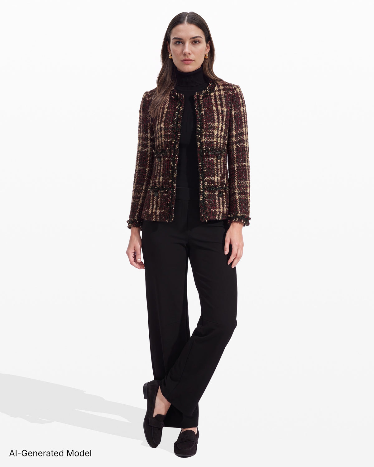[SKU:12067477-0PJ] Fringe-Trim Tweed Jacket