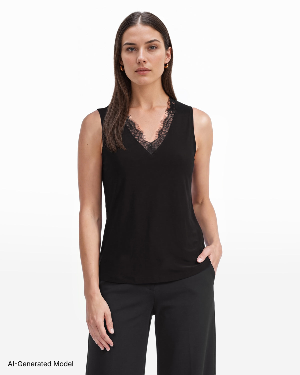 [SKU:12066138-3QK] V-Neck Lace Trim Top