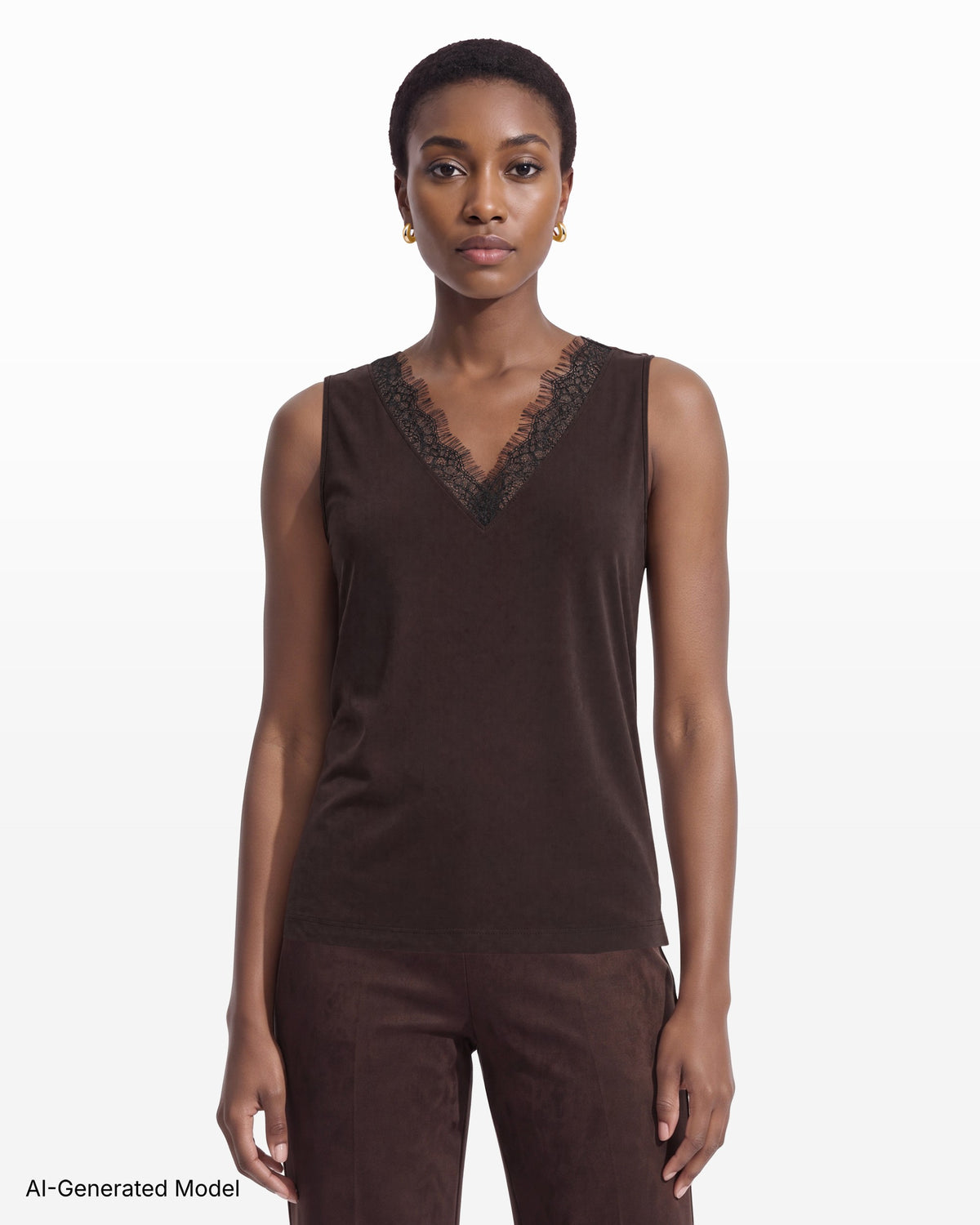 [SKU:12066138-5BJ] V-Neck Lace Trim Top