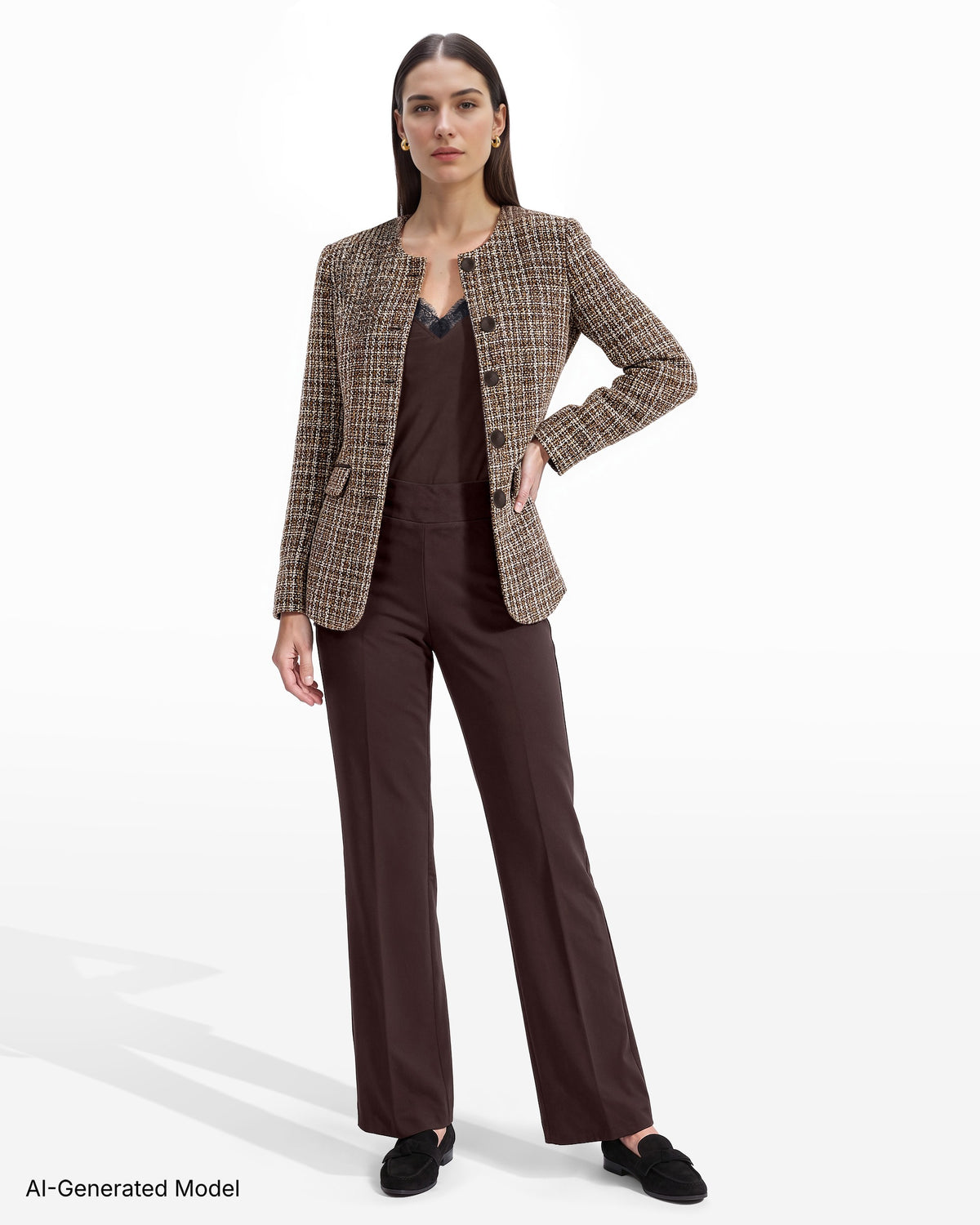 [SKU:12067474-Z26] Collarless Button-Down Jacket