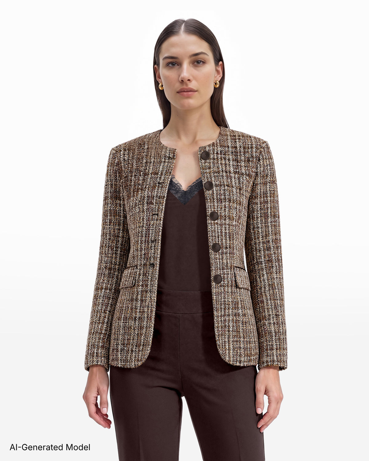 [SKU:12067474-Z26] Collarless Button-Down Jacket