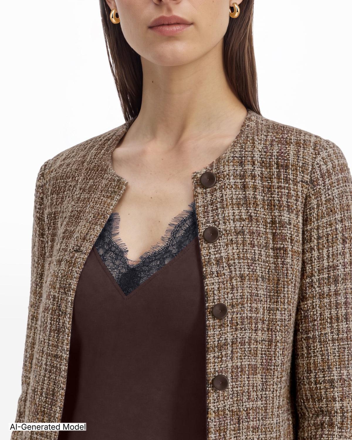 [SKU:12067474-Z26] Collarless Button-Down Jacket