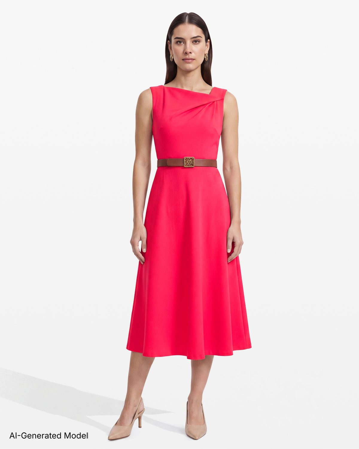 [SKU:12061651-HJ3] Twist Neckline Fit & Flare Dress